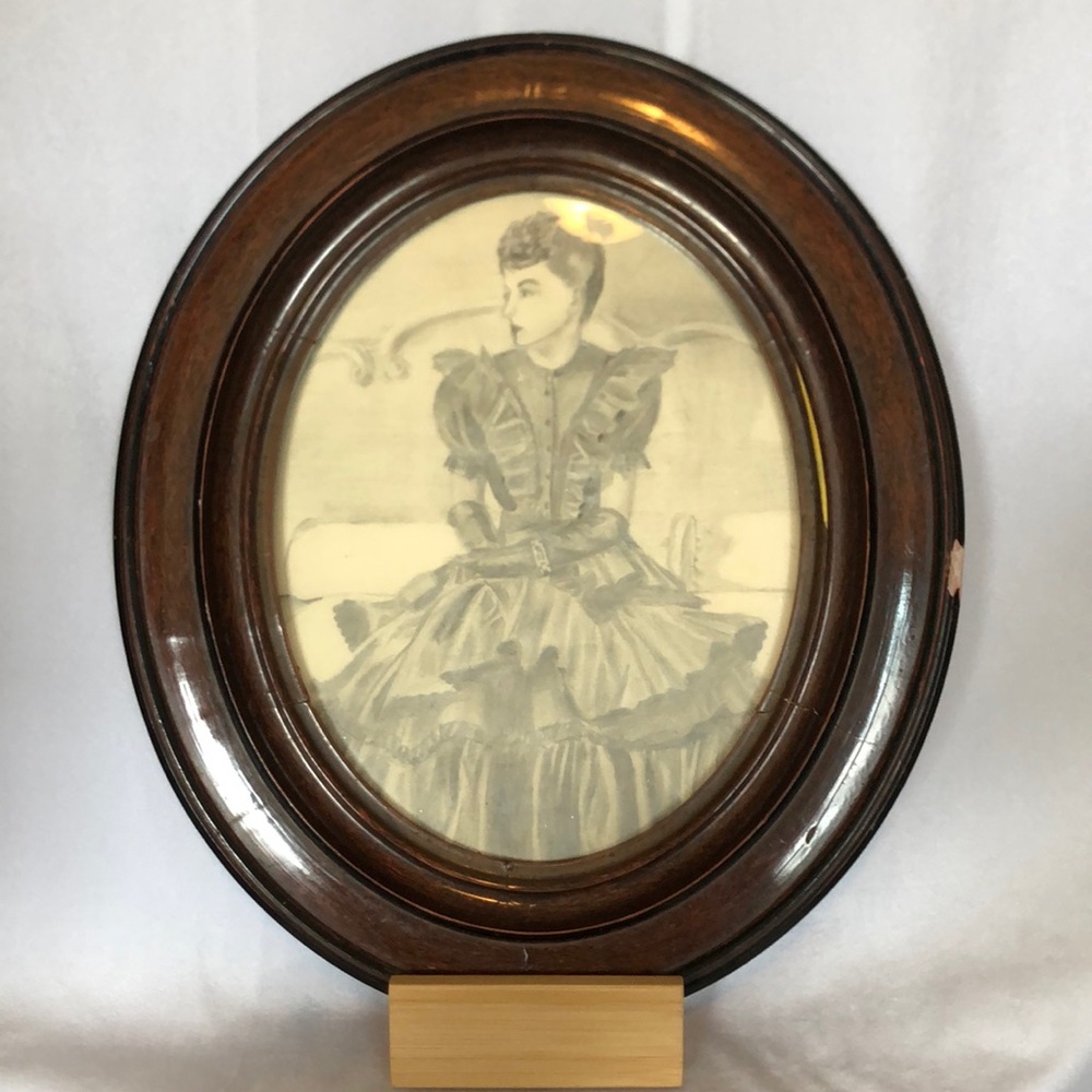 Antique Framed Drawing of Victorian Lady